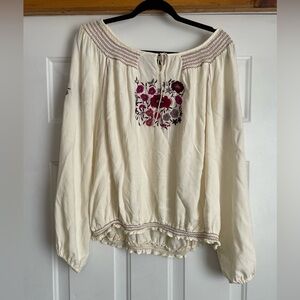 Nine West Off-White Blouse with Burgundy Floral Design, Sz 1x,